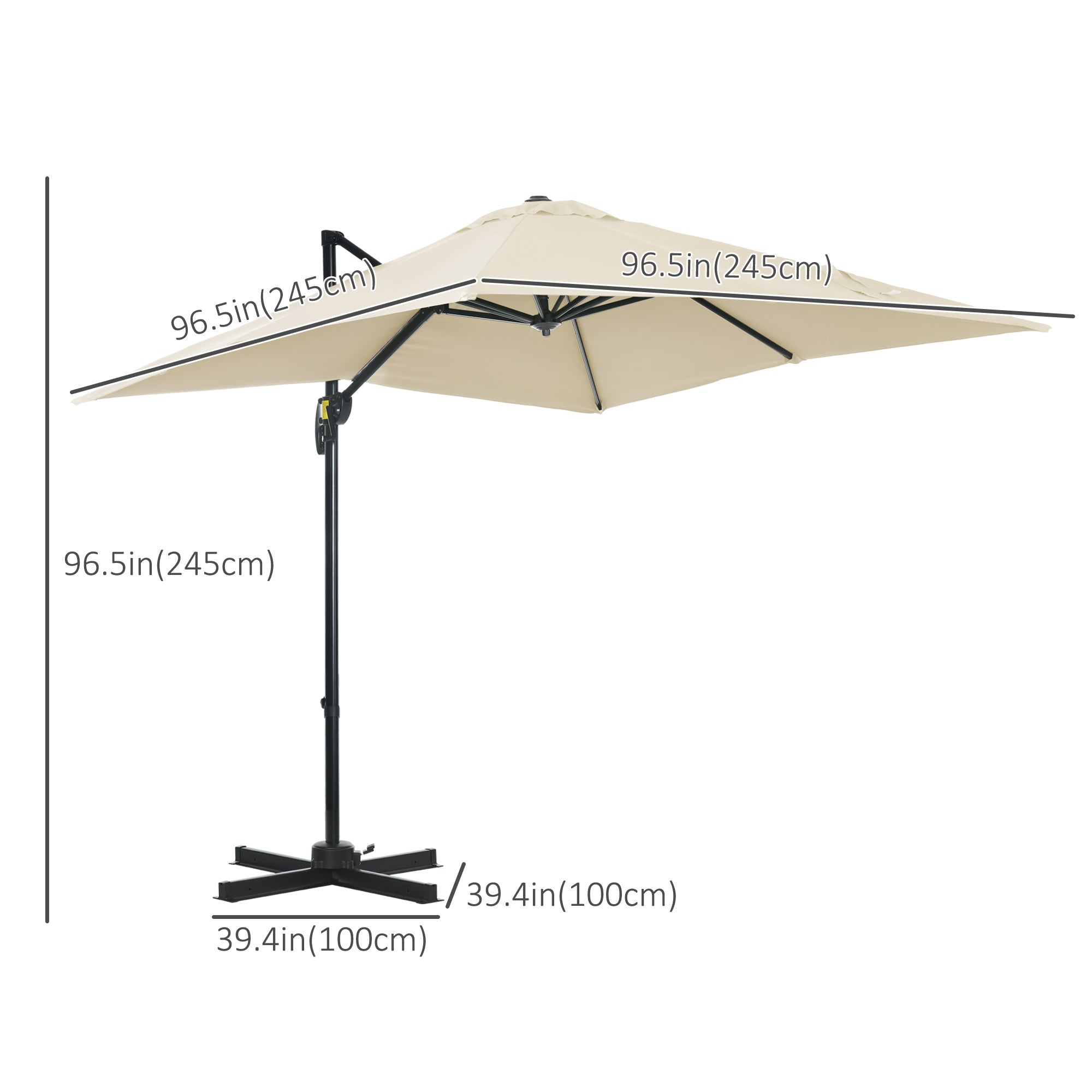 8' x 8' Square Patio Hanging Offset Umbrella with 360Â° Rotation, Aluminum Outdoor Cantilever Parasol with Crank & Tilt, Sun Canopy Shelter with Cross Base, White