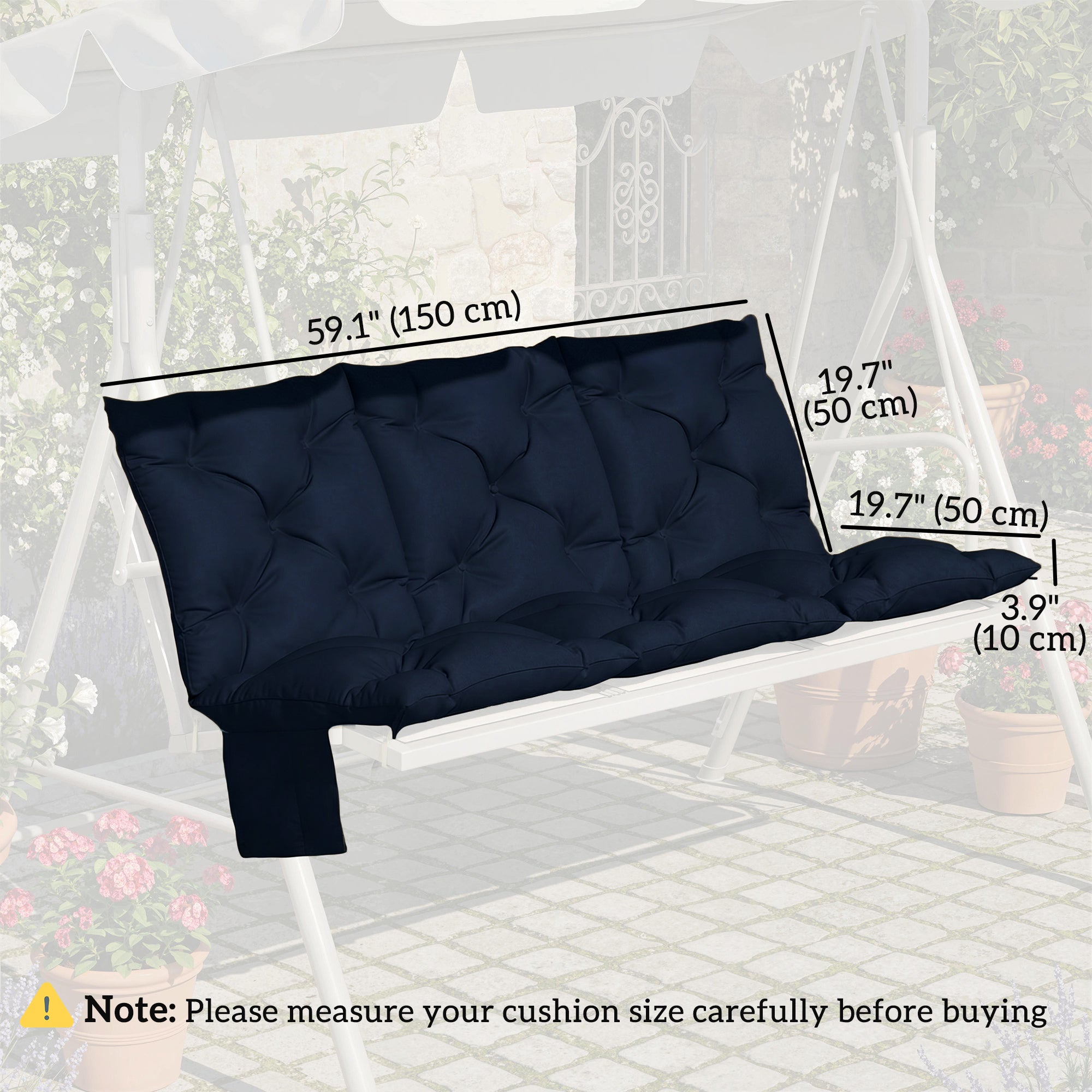 Bench Cushion Water-Repellent Outdoor Furniture Pad Seater Swing Chair 59.1" x 39.4" Navy Blue