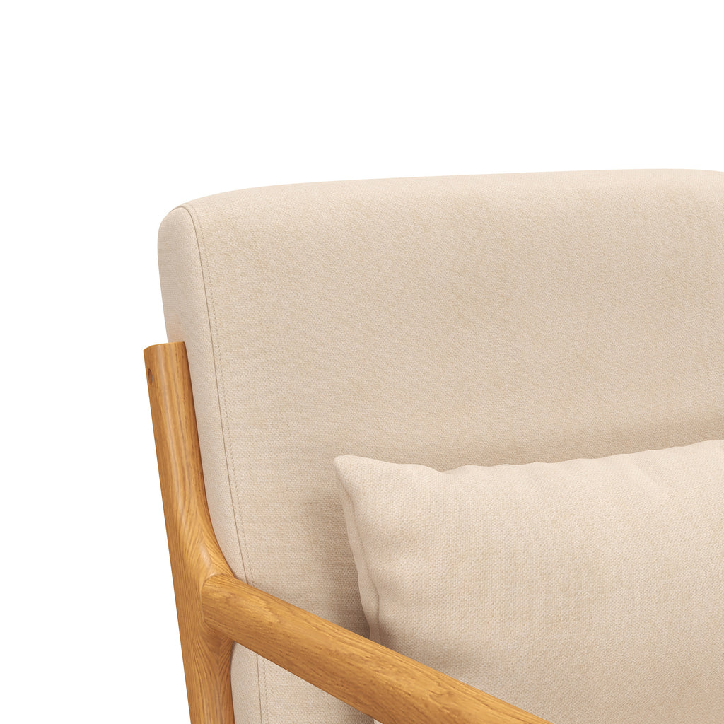 Fabric Lounge Chair, Velvet Armchair, Retro Accent Chair with Wood Legs and Thick Padding for Bedroom, Beige