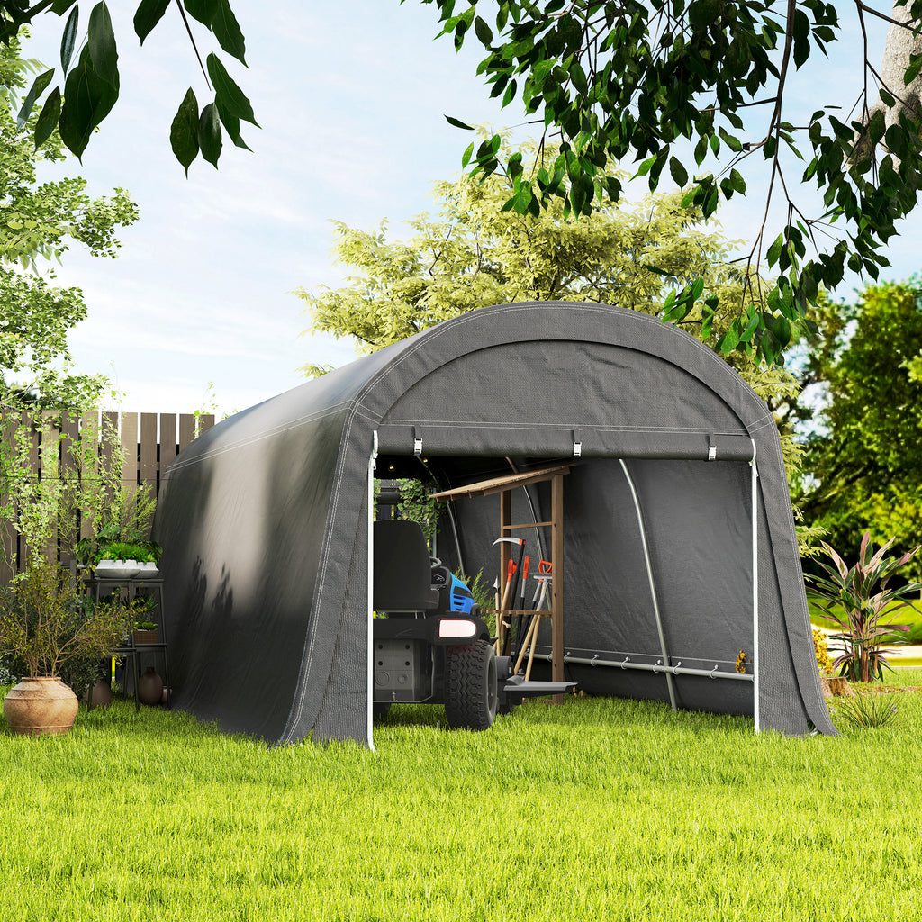 10' x 20' Portable Shed, Motorcycle Bike Tent with Roll-up Door, Galvanised Steel Frame for Garden Tools, Dark Grey
