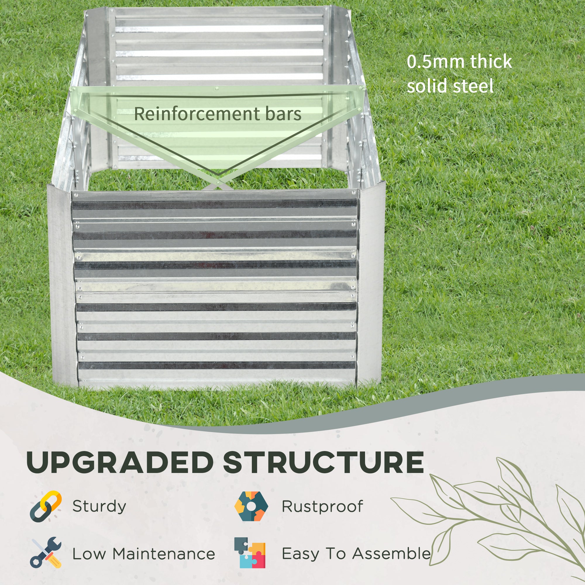 Galvanized Raised Garden Bed, Steel Outdoor Planters with Reinforced Rods, 71'' x 35'' x 23'', Silver