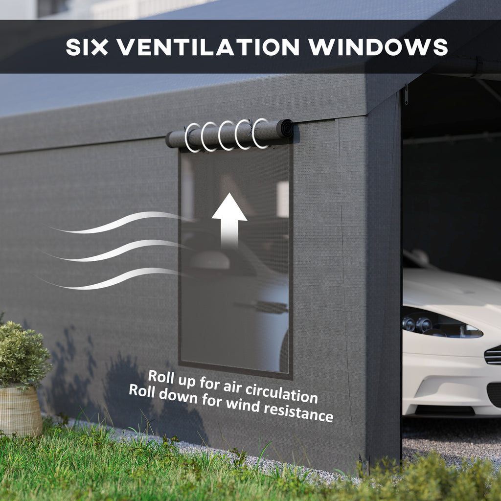 12 x 20ft Carport with 2 Roll-Up Doors, 4 Windows, Portable Garage with Removable Sidewalls for Car, Truck, Dark Grey