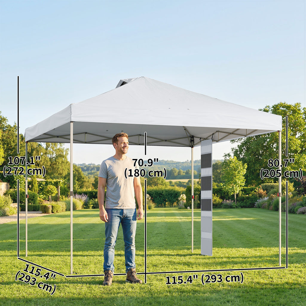 9.6 x 9.6 ft Pop Up Canopy Tent with Pockets, UPF 50+ 1-Button Push Outdoor Instant Canopy with Sandbags, Wheeled Bag