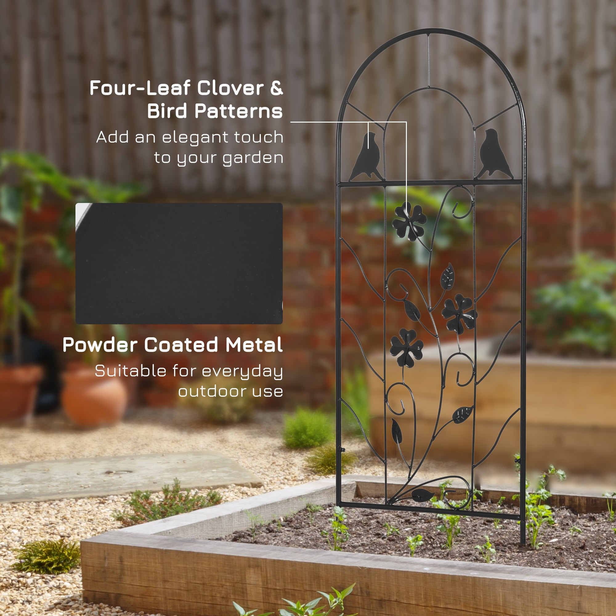 2 Pack Outdoor Metal Garden Trellis, Birds and Leaves Grid Panels for Roses, Vine Flower, Cucumber, Clematis, 39" Tall