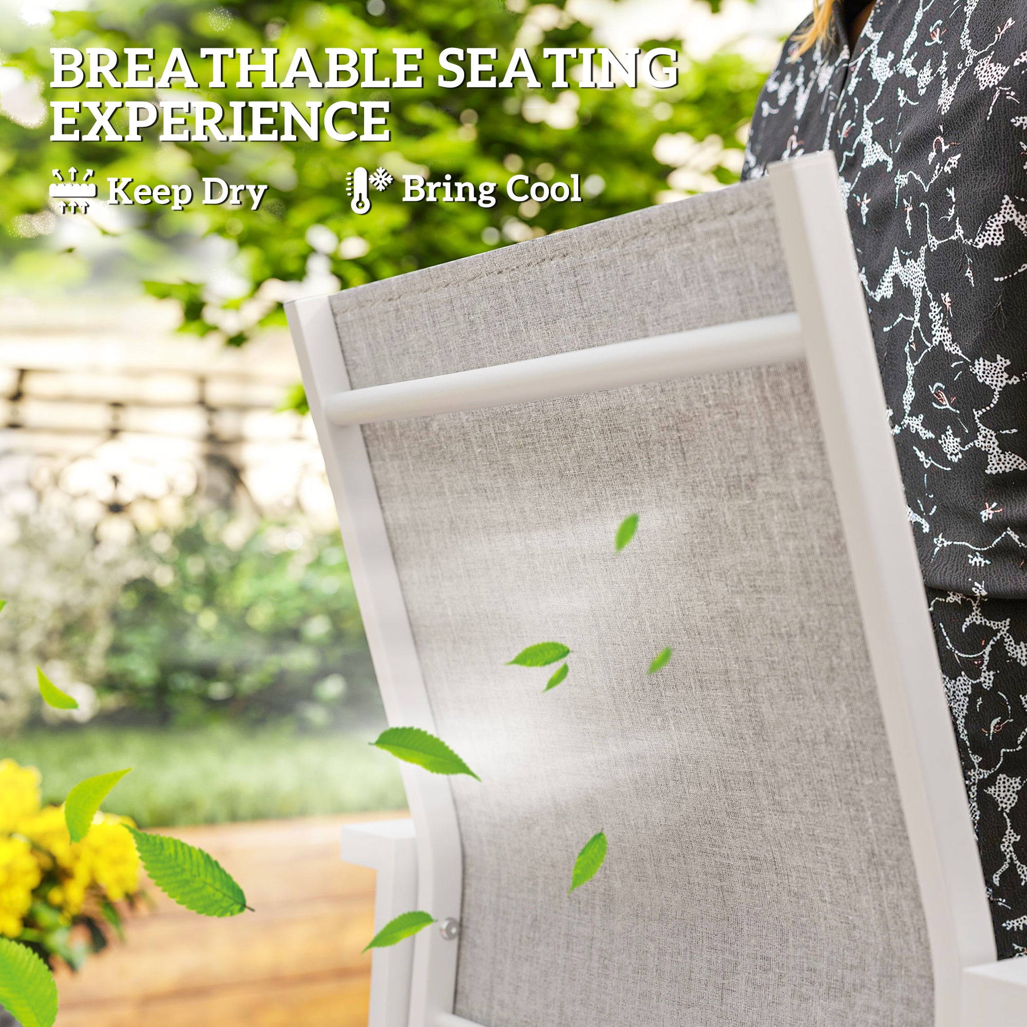 Set of 2 Outdoor Garden Chairs, Stackable Patio Dining Chairs with Breathable Fabric, Armrests and Backrest, Light Grey