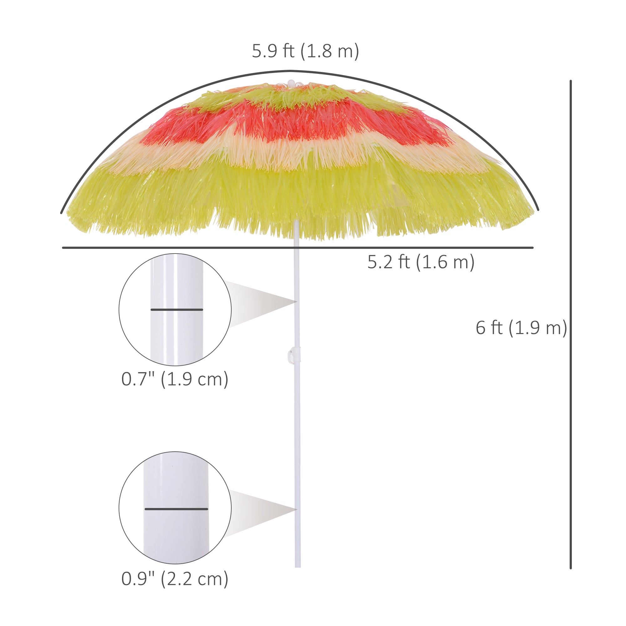 6FT Beach Umbrella Tilt Sunshade Height Adjustable Outdoor Market Patio Yard Crank Deck Sun Shade, Multi-color