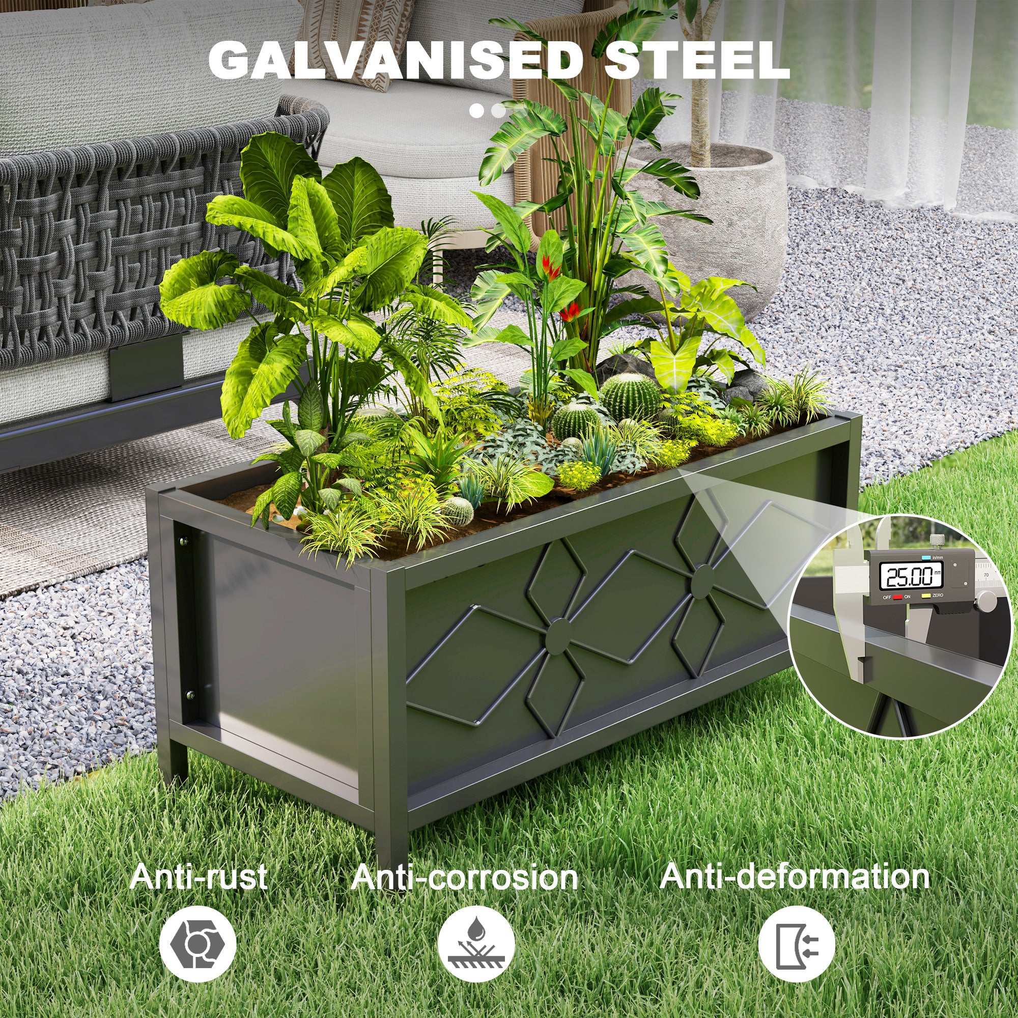 Galvanized Raised Garden Bed with Drainage Holes, Metal Raised Flower Bed, Outdoor Galvanized Planter Box for Herbs