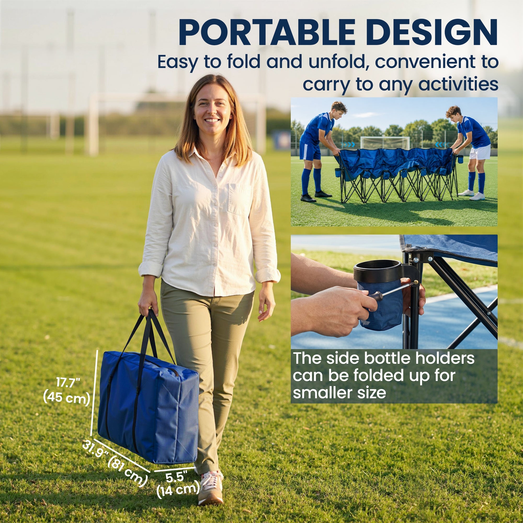 6 Seat Folding Camping Chair with Cup Holder and Carrying Case for Camping, Picnic, Sports Events, Blue