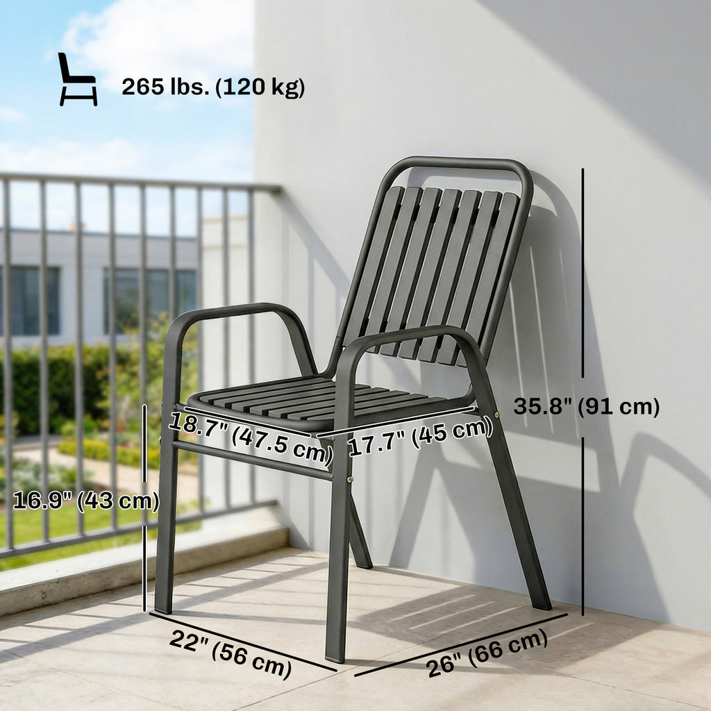Stackable Outdoor Dining Chairs Set of 2, for Patio, Balcony, Deck, Garden, Black
