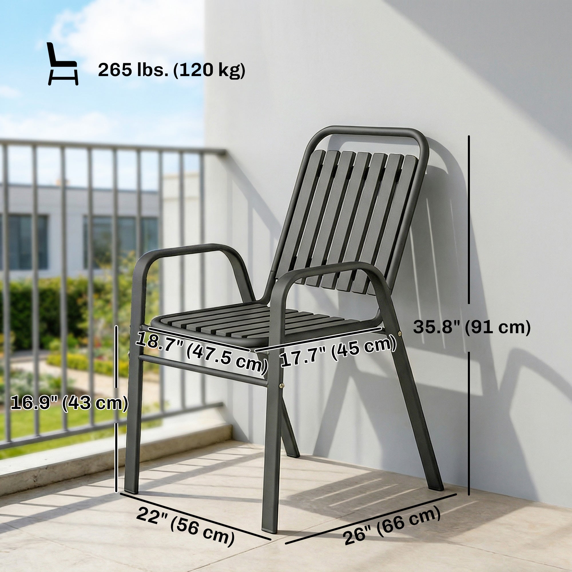 Stackable Outdoor Dining Chairs Set of 2, for Patio, Balcony, Deck, Garden, Black