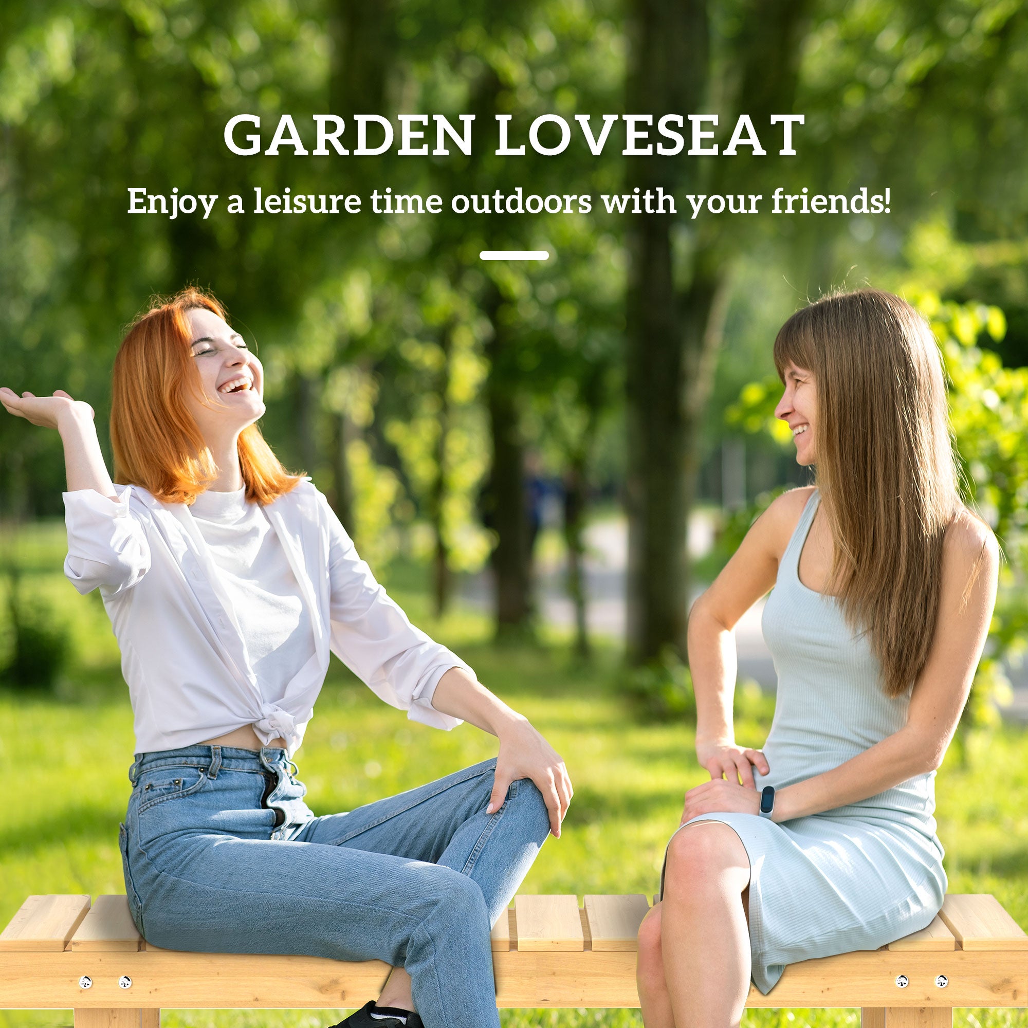 43" Wood Outdoor Bench, 2 Person Patio Bench, Backless Outdoor Patio Loveseat with Slatted Seat for Park, Backyard, Lawn, Natural Wood