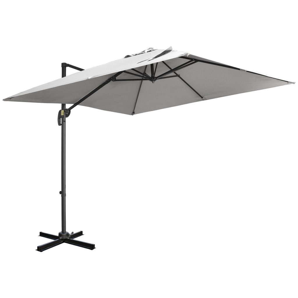 9ft Cantilever Patio Umbrella, Square Overhanging Umbrella with Cross Base, Crank Handle, Tilt Light Grey