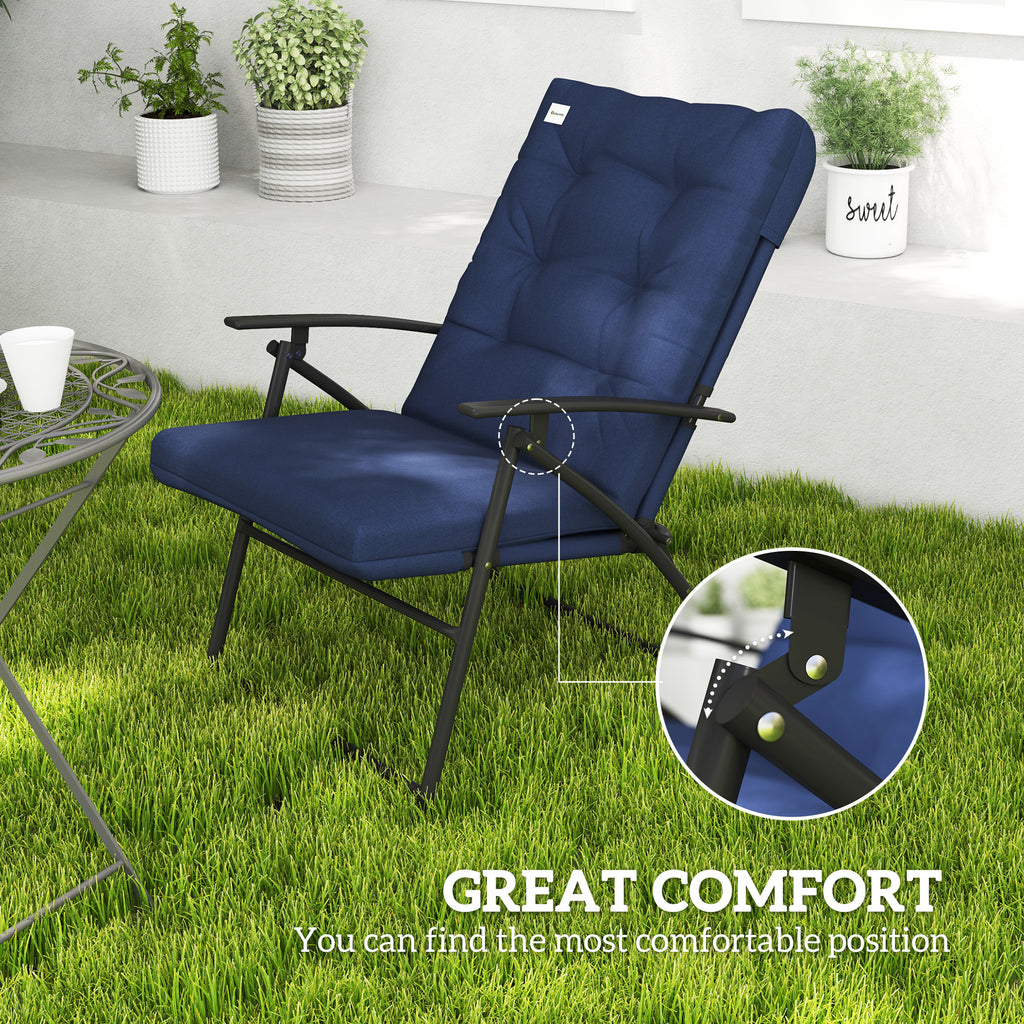 Set of 2 Outdoor Folding Chairs with Adjustable Backrest, Padded Camping Chairs for Outdoor Events, Blue