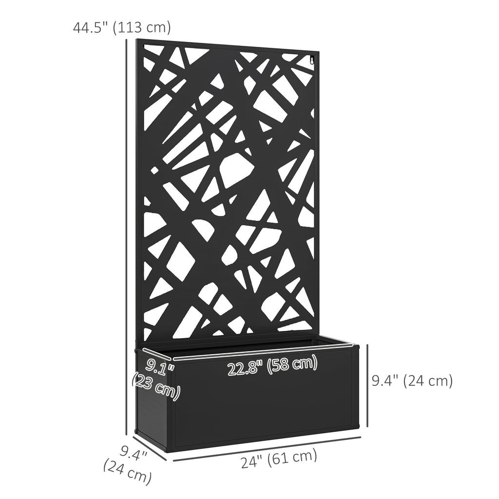Raised Garden Bed with Trellis, Freestanding/Wall Mounted Metal Garden Box with Privacy Panel, Irregular Line Cut-Outs