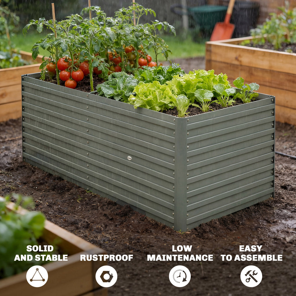 5' x 3' x 2' Raised Garden Bed, Galvanized Planter Box for Growing Flowers, Herbs and Vegetables, Light Grey