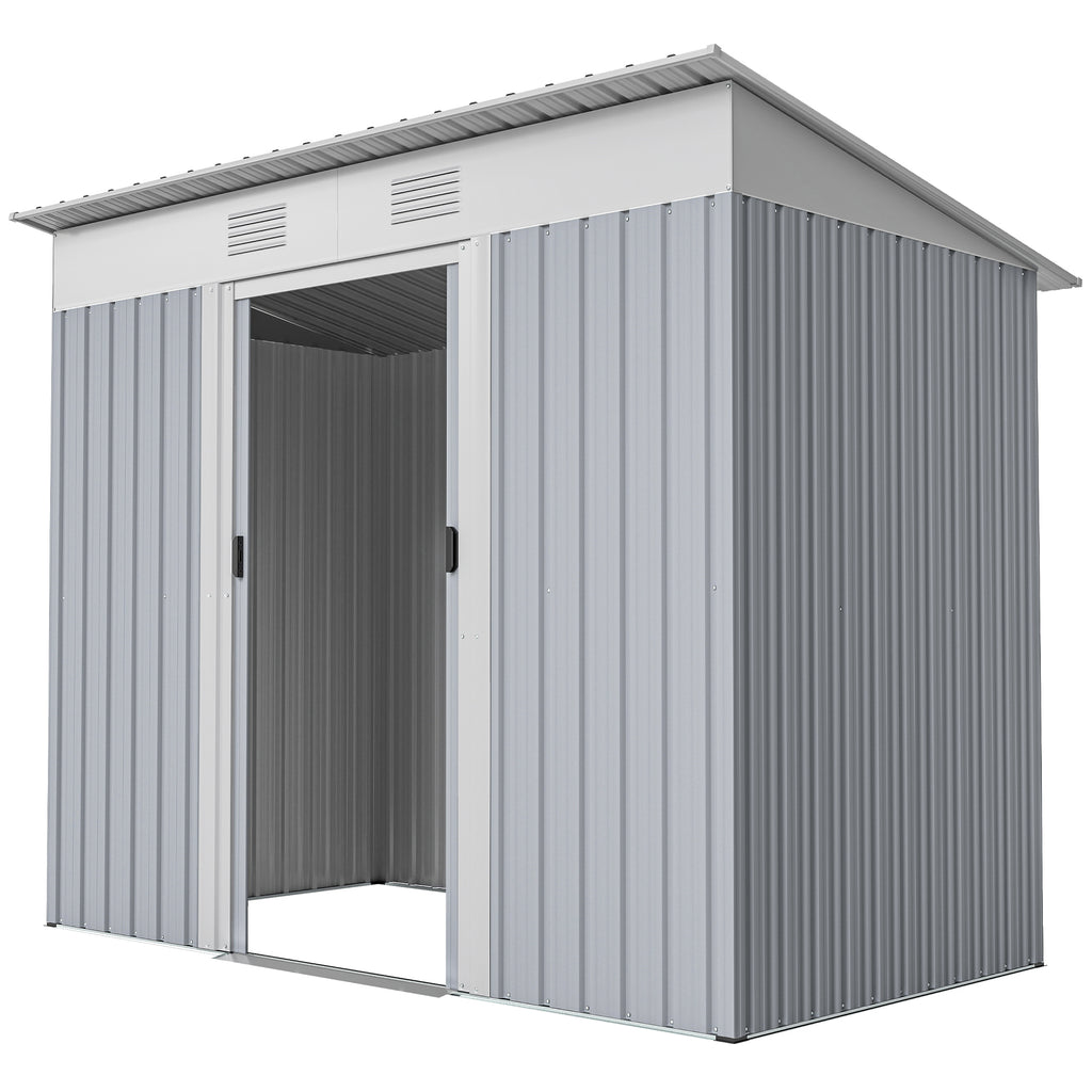 7' x 3.6' Outdoor Storage Shed, Metal Garden Shed with Lockable Sliding Doors and Vents, Grey