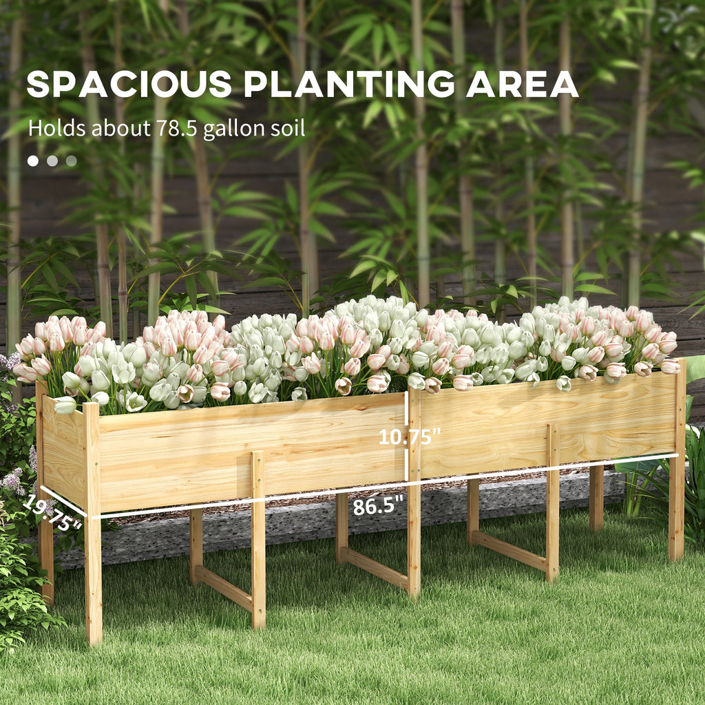 Wooden Raised Garden Bed Planter, Large Elevated Planter Box with Legs, Bed Liner and Drain Holes, 7.4' x 1.8' x 2.6'