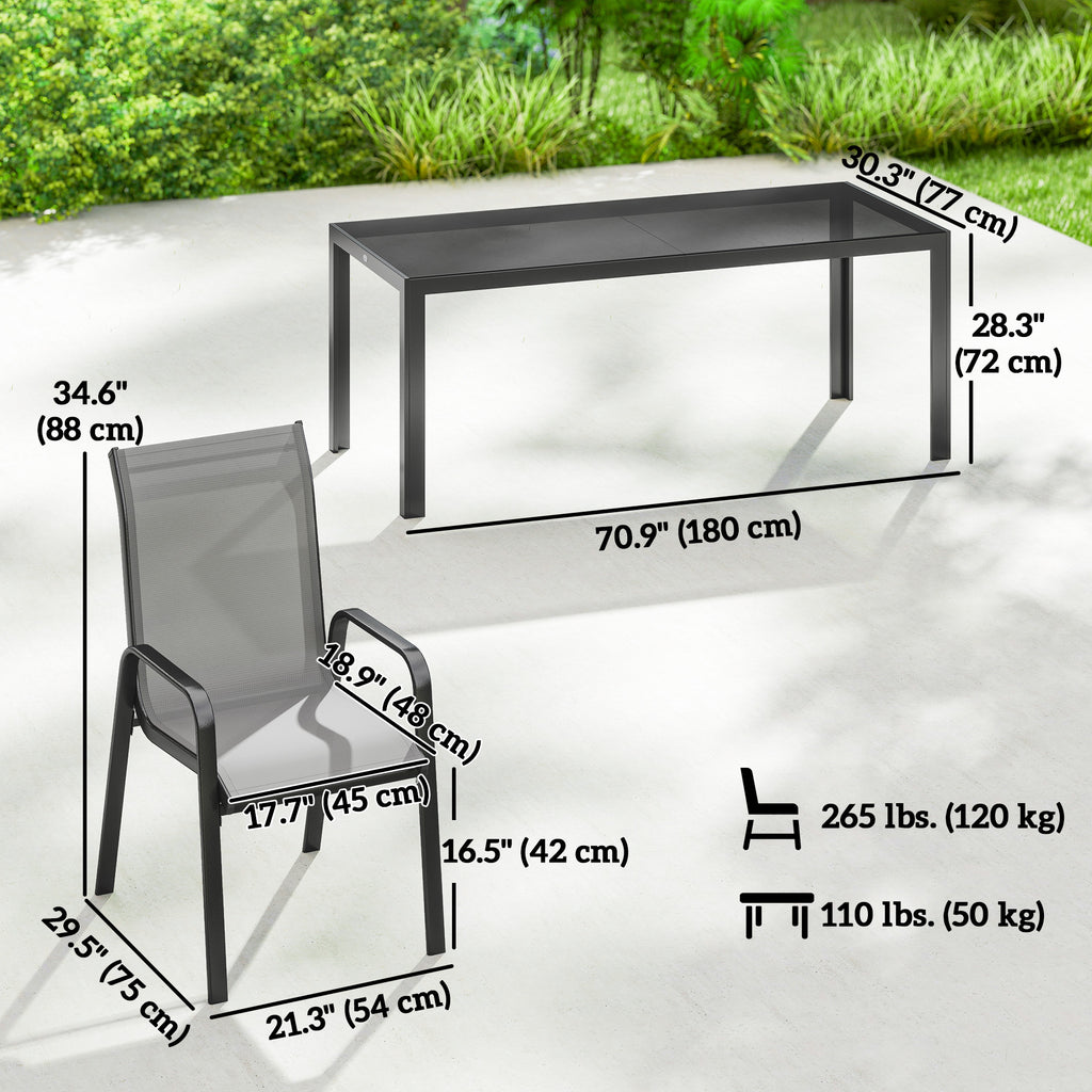 9 Pieces Patio Set with Stackable Chairs, Patio Dining Set with Glass Top for Garden, Patio, Backyard, Light Grey