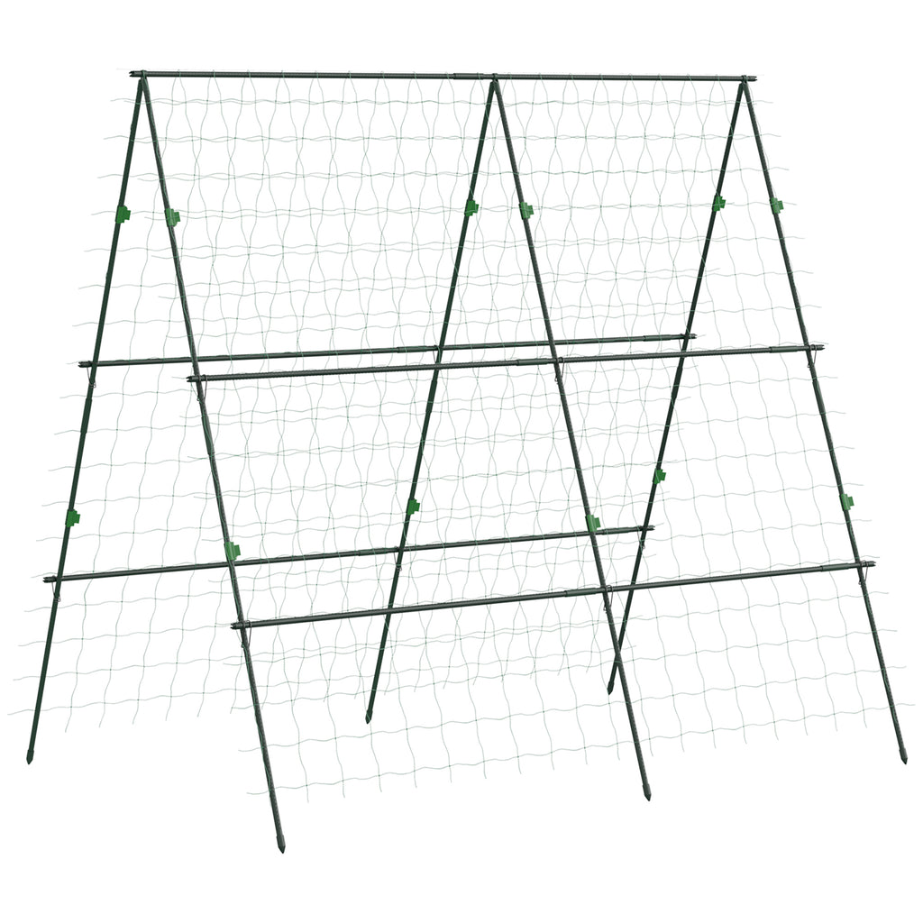 71" x 71" Metal Cucumber Trellis with Netting for Climbing Plants Vegetables, A Frame Tomato Plant Support Tomato Trellis for Vegetable Garden, Patio, Balcony, Green