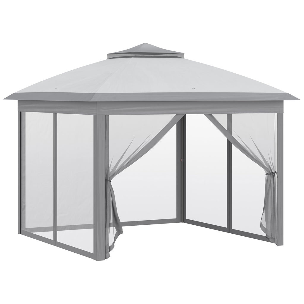 11' x 11' Pop Up Gazebo, Double Roof Foldable Height Adjustable Canopy Tent with Mesh Sidewalls, Carrying Bag, Grey