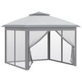 11' x 11' Pop Up Gazebo, Double Roof Foldable Height Adjustable Canopy Tent with Mesh Sidewalls, Carrying Bag, Grey