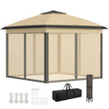 11' x 11' Pop Up Gazebo, Double Roof Foldable Height Adjustable Canopy Tent with Mesh Sidewalls, Carrying Bag, Beige