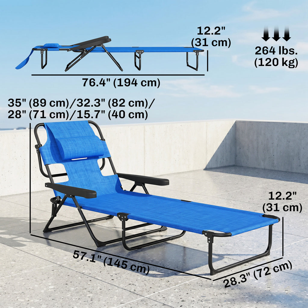 Folding Lounge Chair w/ Reclining Back, Dark Blue