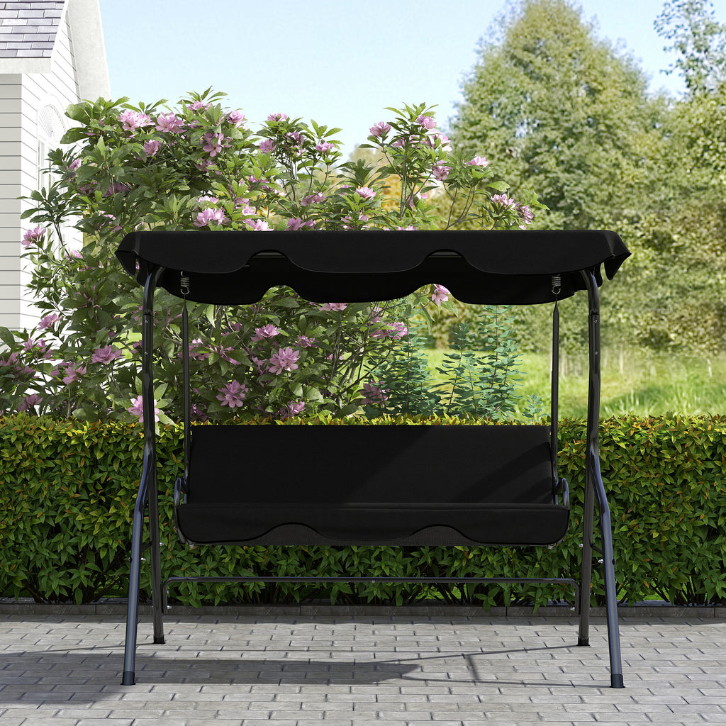 Outdoor Porch Swing with Adjustable Canopy, 3-Seater Patio Swing Chair with Cushion, Black