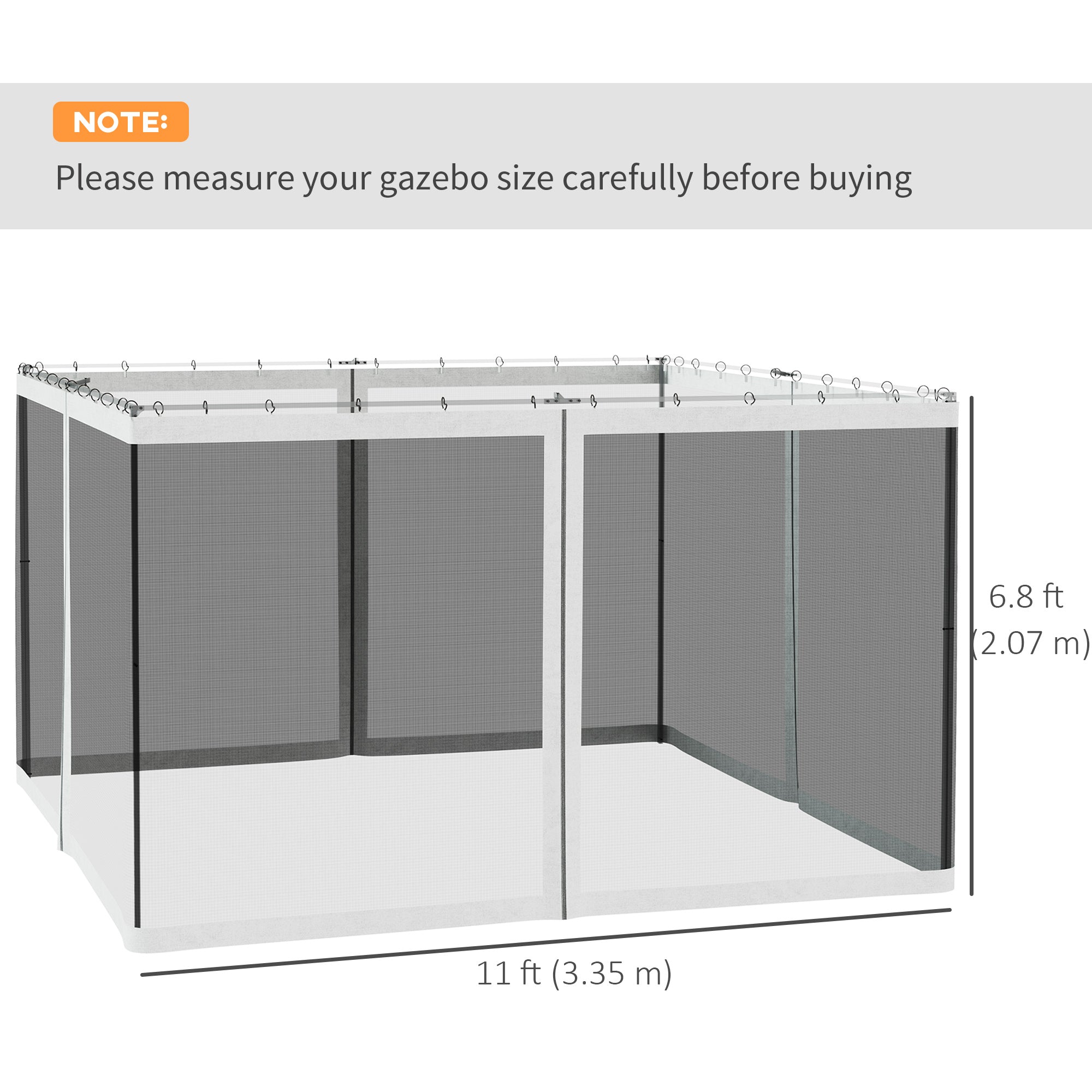 Replacement Mosquito Netting for Gazebo 10' x 12' Black Screen Walls for Canopy with Zippers, White