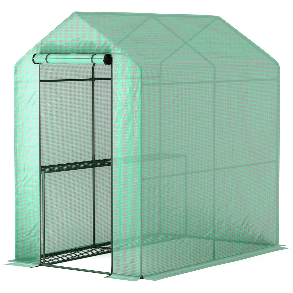Walk-in Greenhouse Outdoor Portable Plant Flower Growth Warm House with Roll-up Door, 73" x 47" x 75", Green