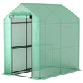 Walk-in Greenhouse Outdoor Portable Plant Flower Growth Warm House with Roll-up Door, 73" x 47" x 75", Green