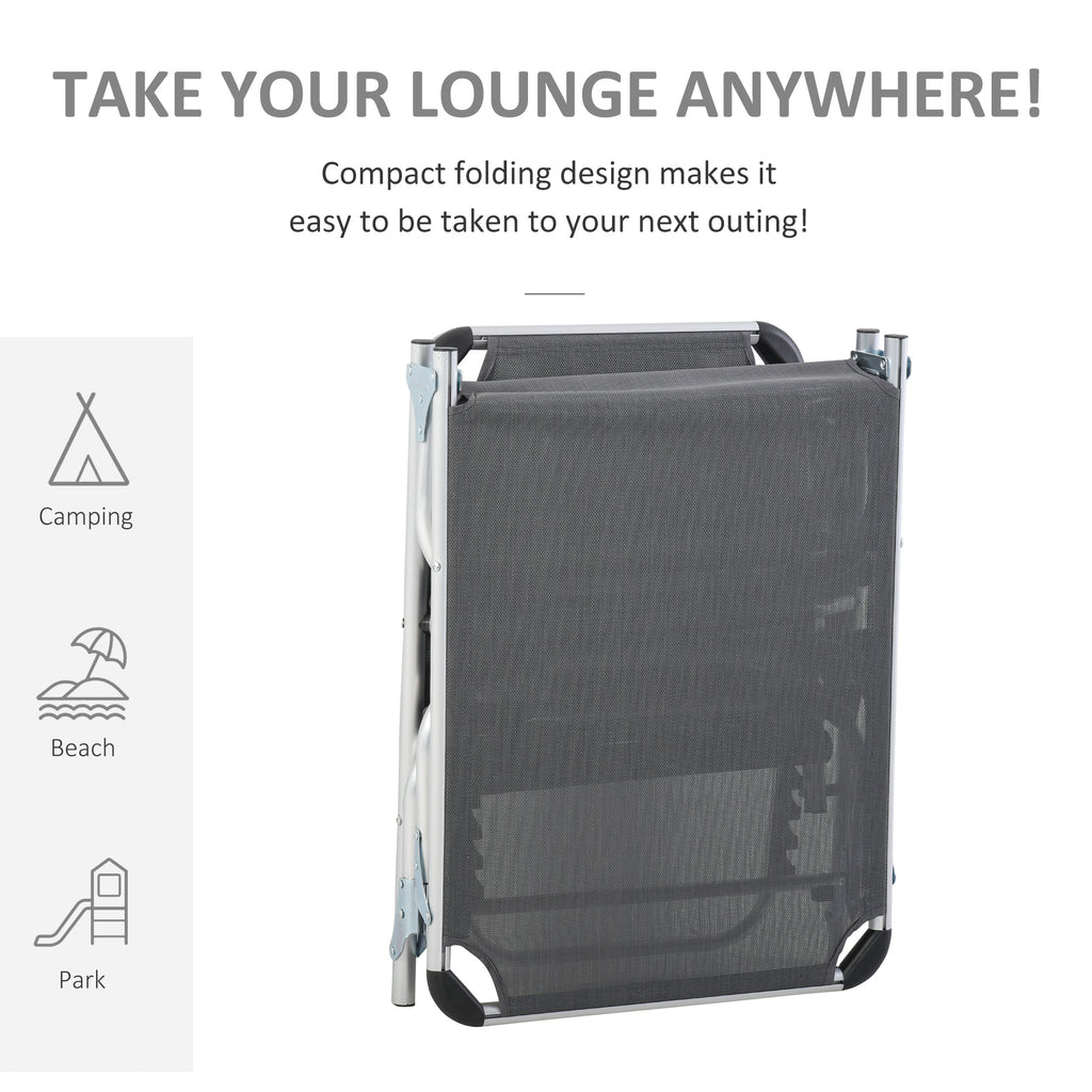 Folding Lounge Chair, Aluminum Frame Tanning Chair, Patio Lounger with Headrest, 5-Level Adjustable Backrest, Grey