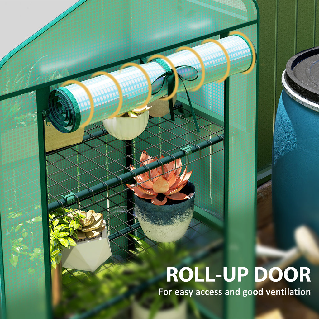 Mini Greenhouse with Screen Roof, Portable Small Greenhouse with Roll-Up Zipper Door, 27.6" x 19.7" x 62.2", Green