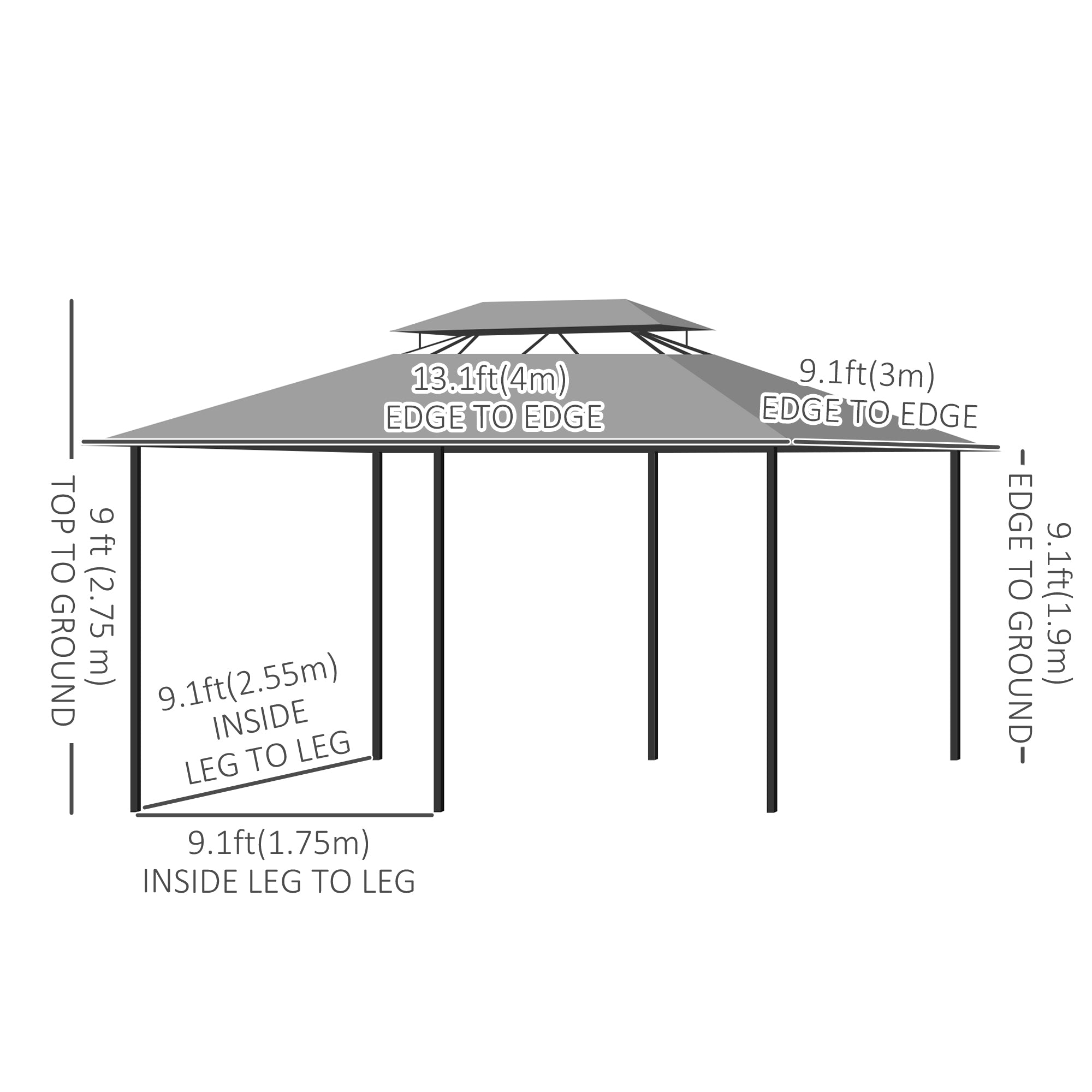 10' x 13' Patio Gazebo, 2-Tiers Outdoor Canopy Sunshade Shelter with Curtains, Dark Grey