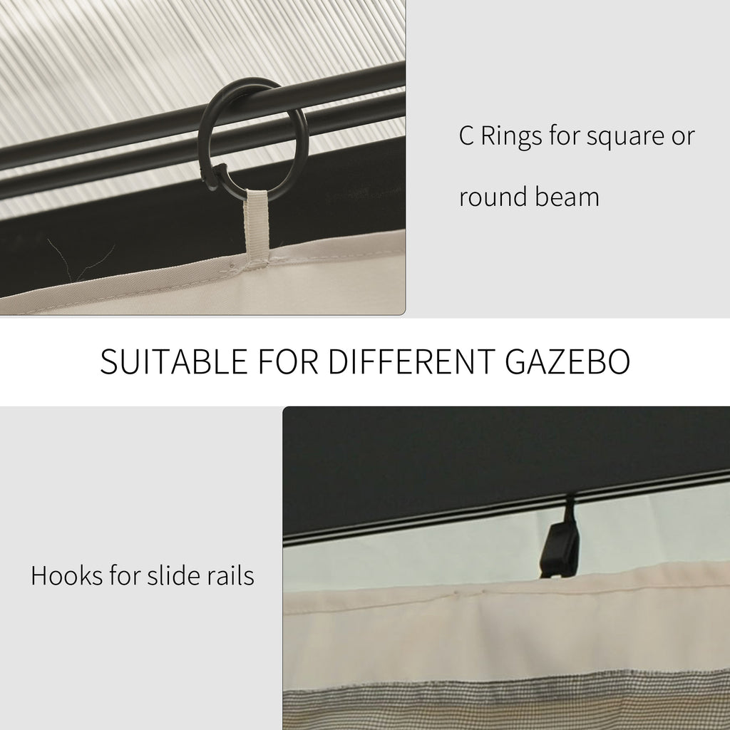 Gazebo Curtains, 10' x 10' Universal Replacement Privacy Curtain, 4-Panels Sidewall with Hooks/C-Rings, Beige