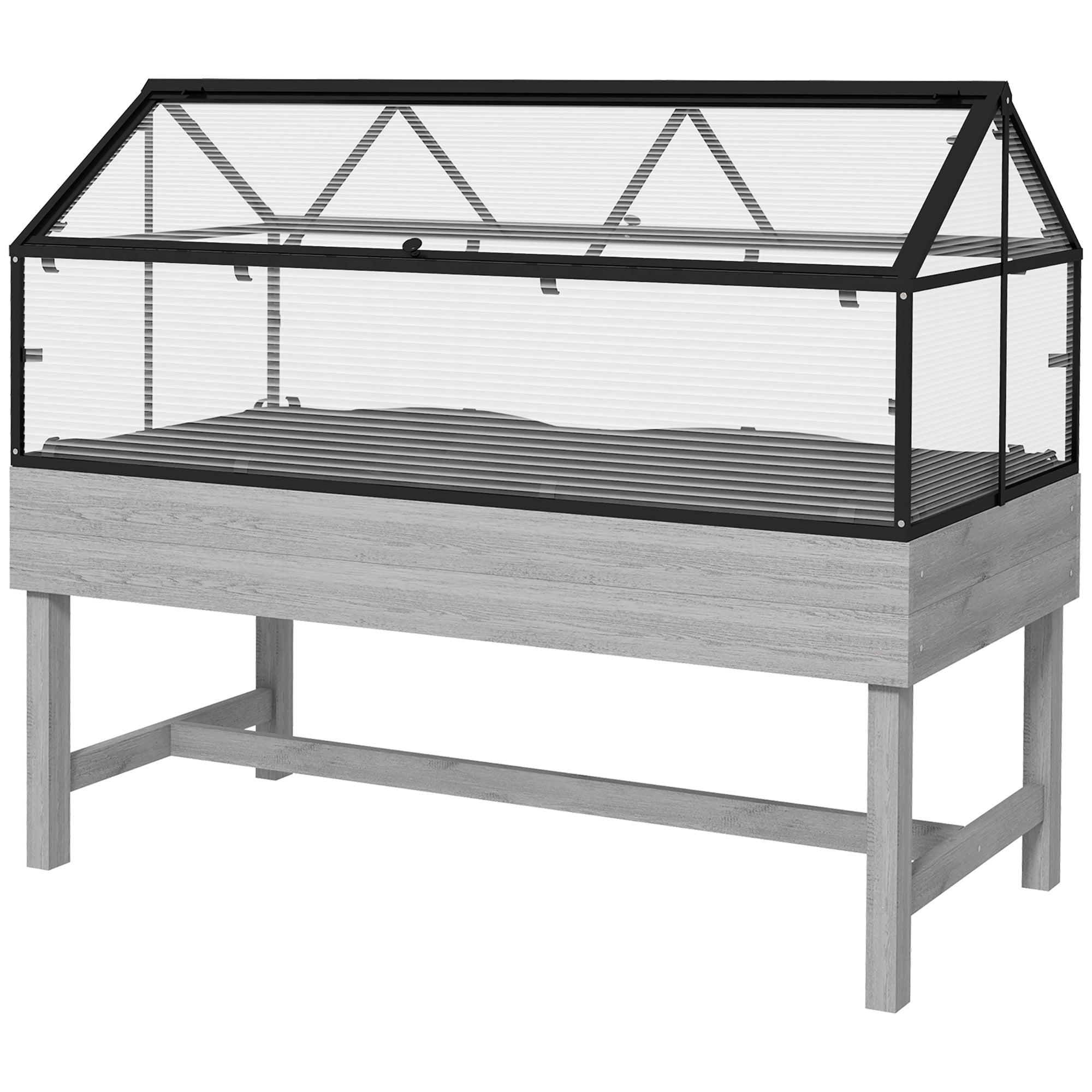 Wood Elevated Planter Box with Cold Frame Greenhouse, Raised Garden Bed for Vegetables, Flowers, Herbs, Distressed Grey