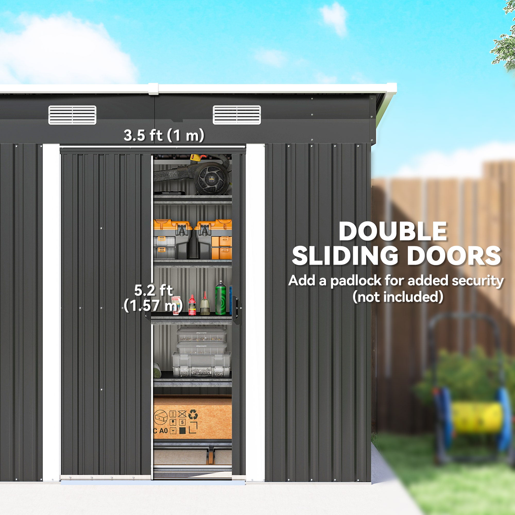 7'x 4' Metal Patio Storage Shed Garden Lockable Shed Tool Utility Storage Unit, Black