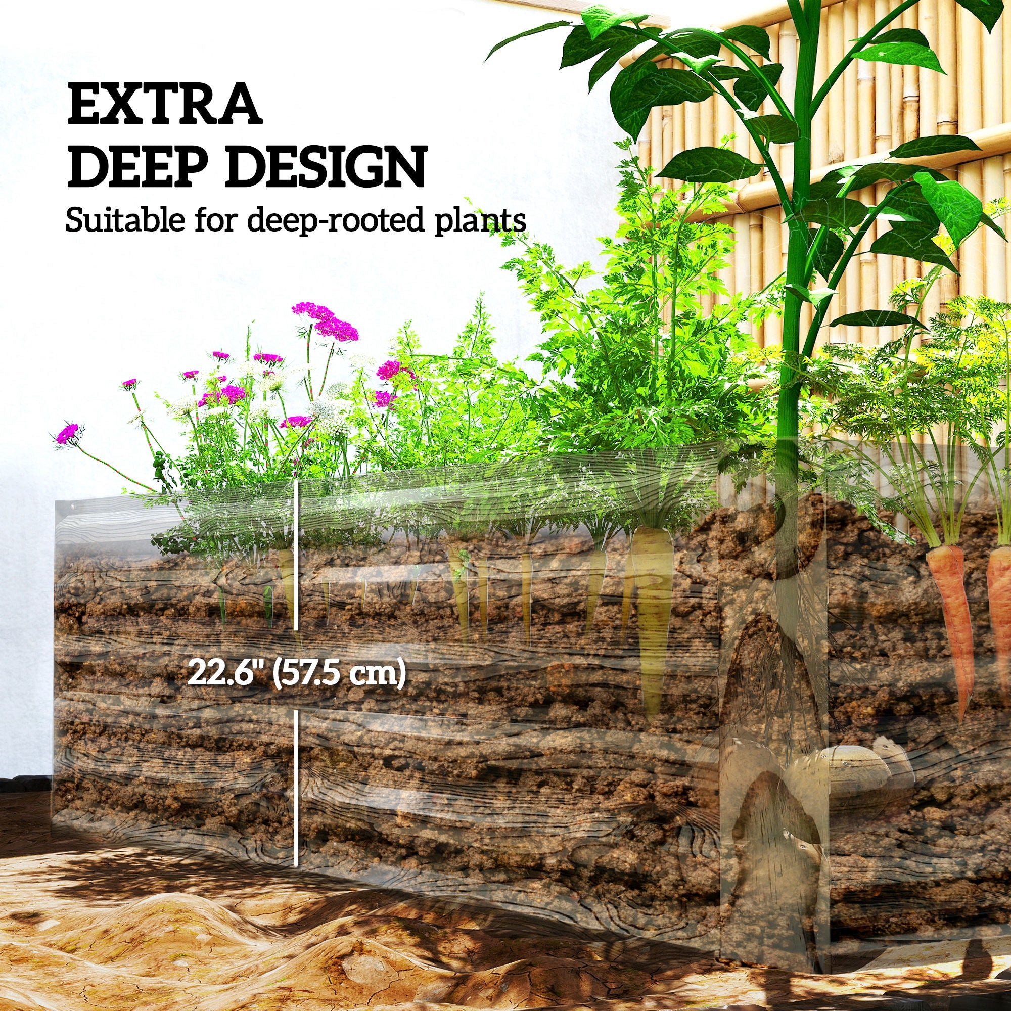 6' x 3' x 2' Raised Garden Bed, Galvanized Planter Box for Growing Flowers, Herbs and Vegetables, Light Wood Effect