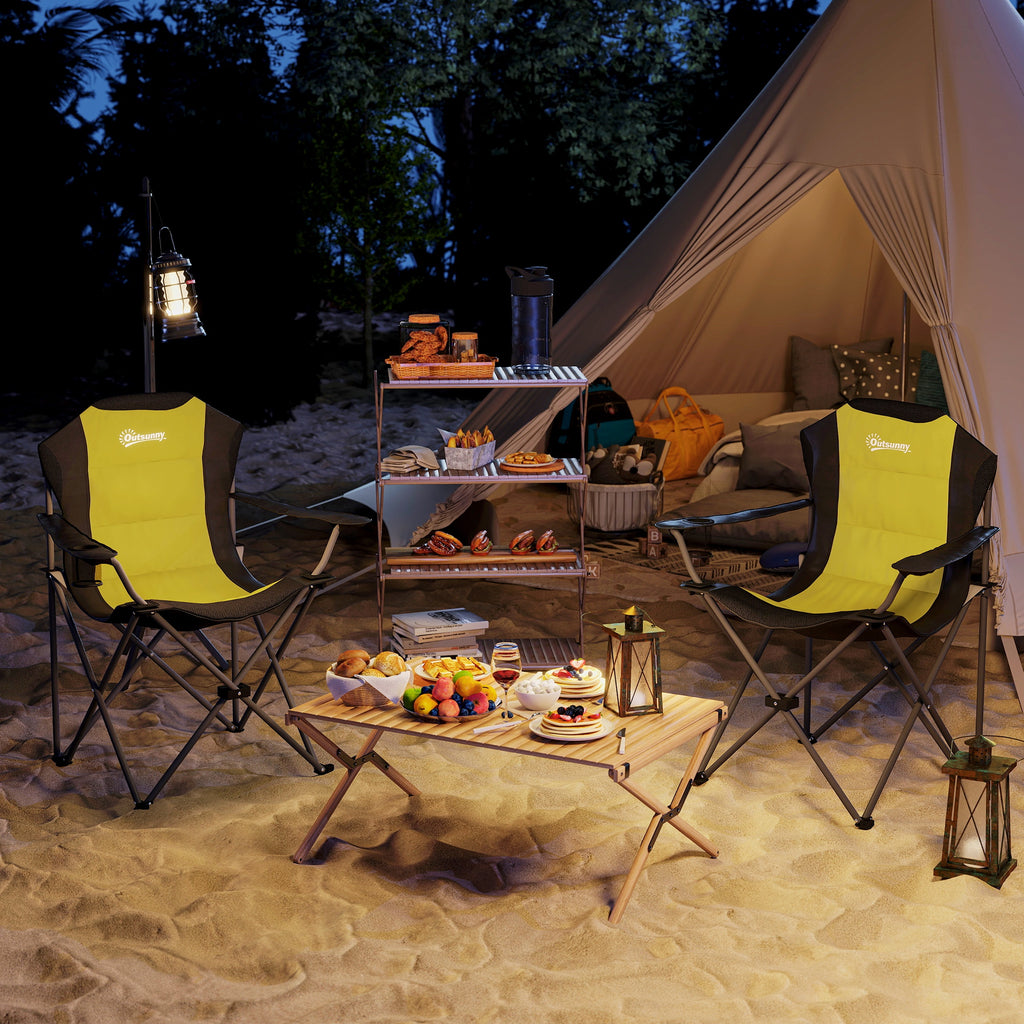 2 Pack Folding Camping Chairs, High Back Folding Chairs w/ Cup Holder, Padded Camping Chairs for Outdoor Events, Yellow