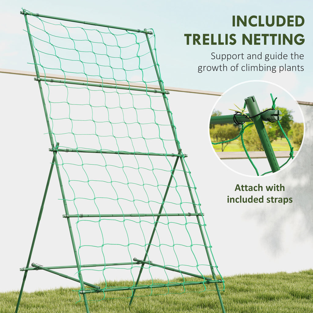 Cucumber Trellis for Climbing Plants, Adjustable A-Frame Garden Trellis with Climbing Net, 20 Metal Clips, 4 Net Straps