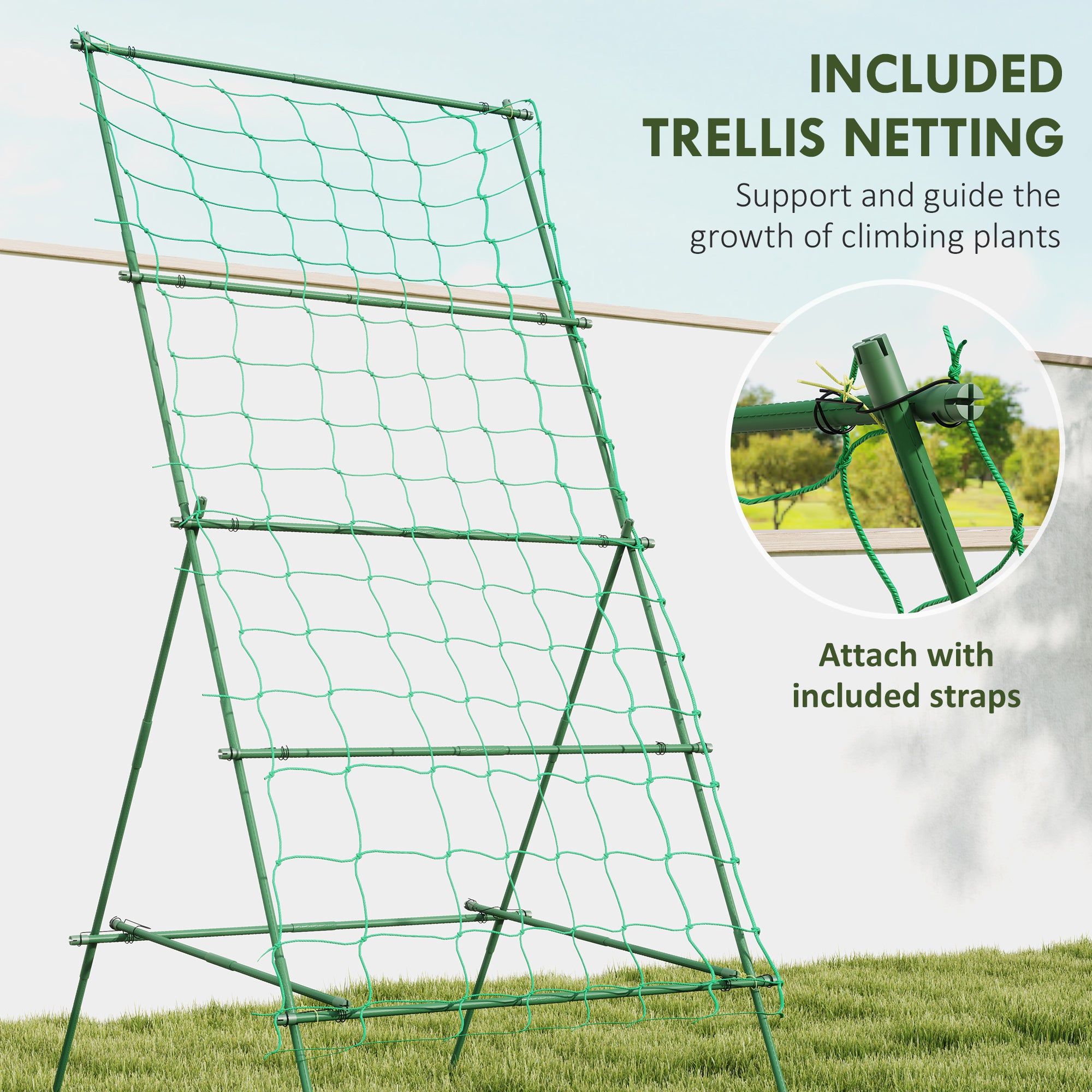 Cucumber Trellis for Climbing Plants, Adjustable A-Frame Garden Trellis with Climbing Net, 20 Metal Clips, 4 Net Straps