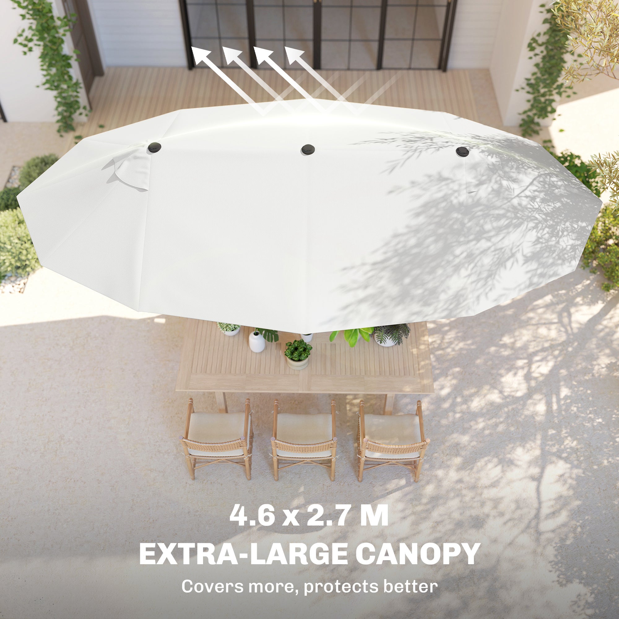 15' Outdoor Patio Umbrella with Twin Canopy Sunshade Steel Table Umbrella with Lift Crank Beige
