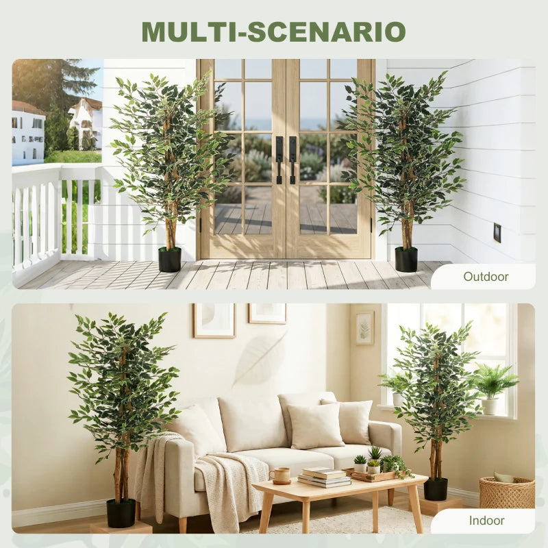 Faux ficus tree in decorative nursery pot for living room and bedroom