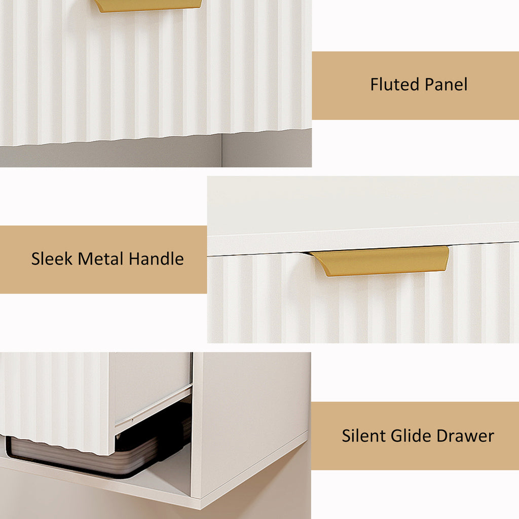 Floating Nightstands, Wall Mounted Bedside Tables Set of 2 with Drawer and Open Shelf, White