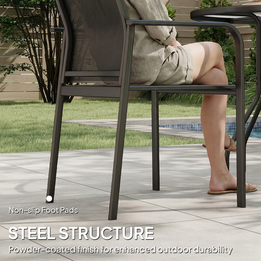 Stackable Patio Chairs Set of 4, Outdoor Dining Chairs with 20" Deep Seat, All Weather Breathable Mesh, Armrests, Black