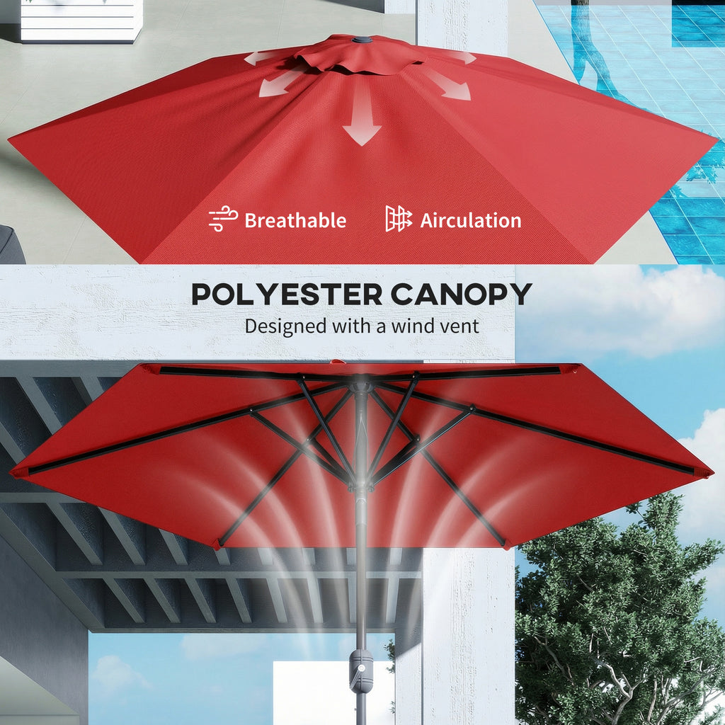 Patio Sun Umbrella, Outdoor Parasol with 6 Ribs, Wine Red
