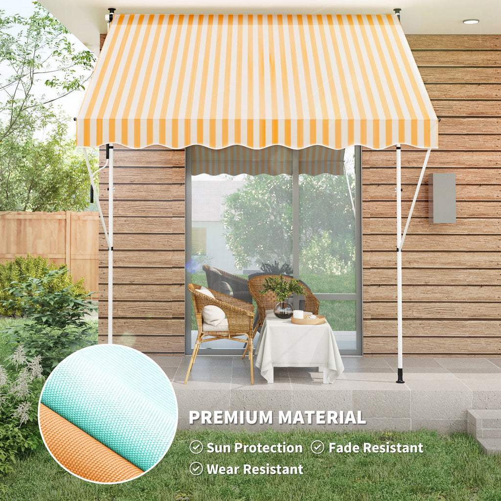 10x5ft Manual Retractable Awning, Patio Sun Shade Canopy Shelter with 5.6-9.2ft Support Pole, Water Resistant UV Protector, for Window, Door, Porch, Deck, Yellow