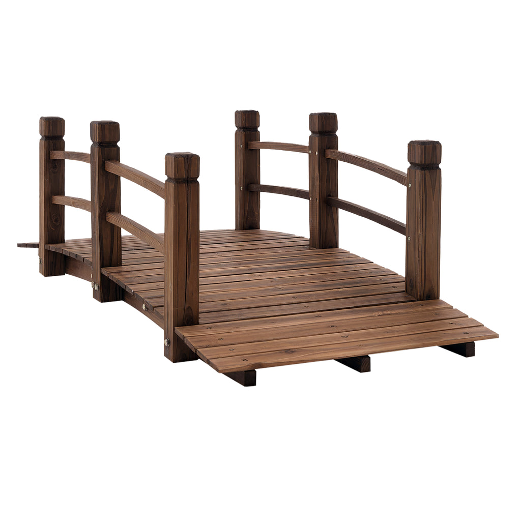 5FT Wood Garden Bridge Outdoor Decorative Landscape Side Rails Backyard Moon Bridge Park Decor Stained Wood