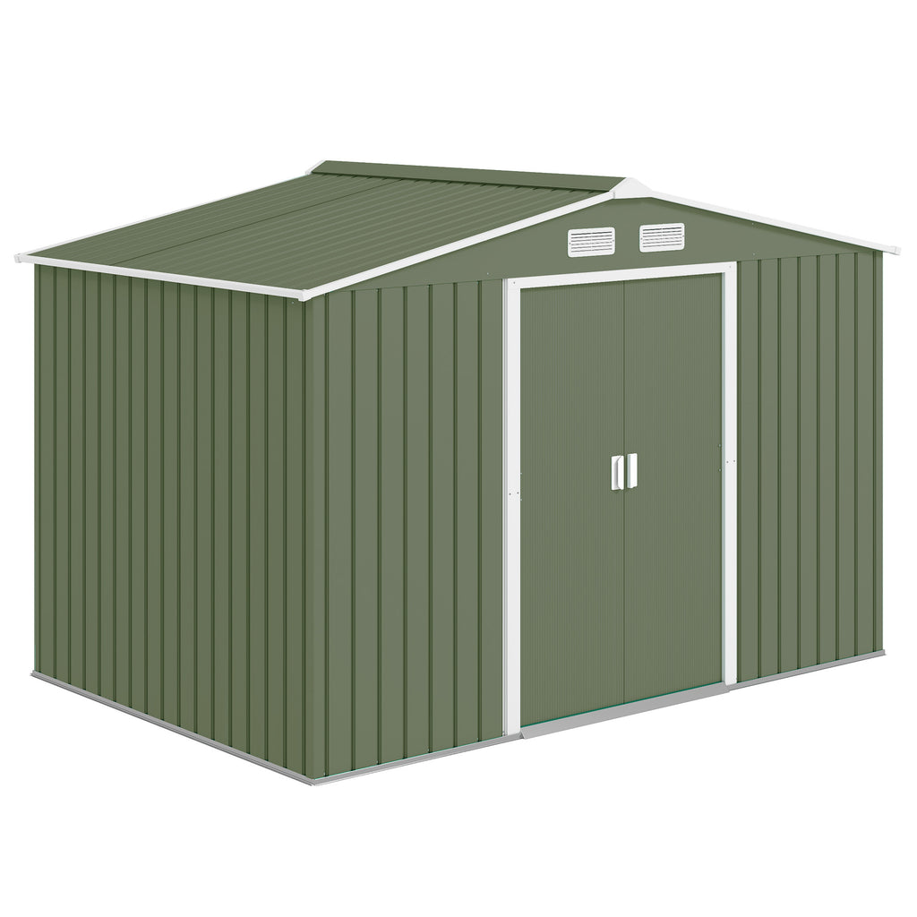 9.1'x6.4'x6.3' Garden Storage Shed w/ Foundation Kit Metal Tool Storage House w/ Double Doors Light Green