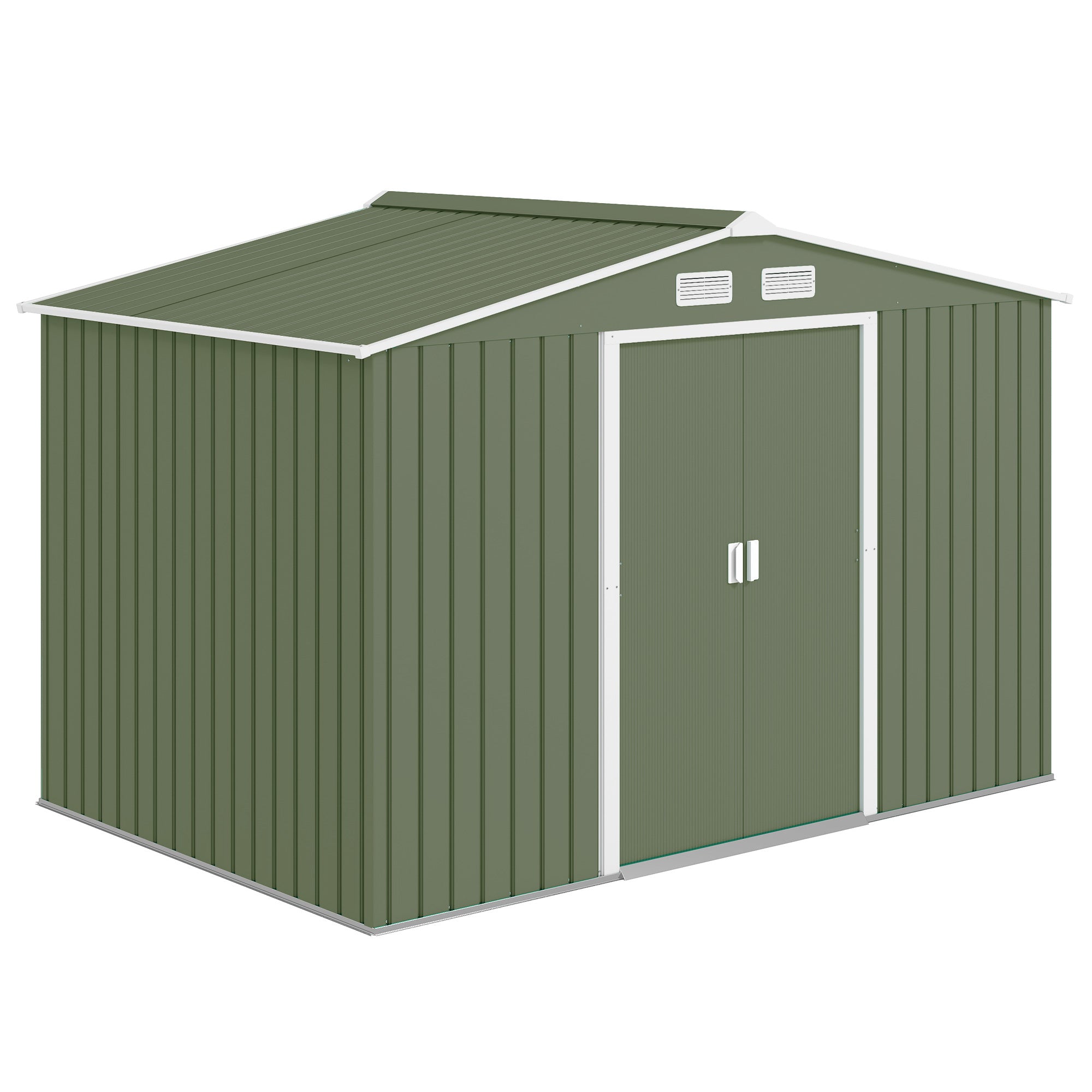 9.1'x6.4'x6.3' Garden Storage Shed w/ Foundation Kit Metal Tool Storage House w/ Double Doors Light Green